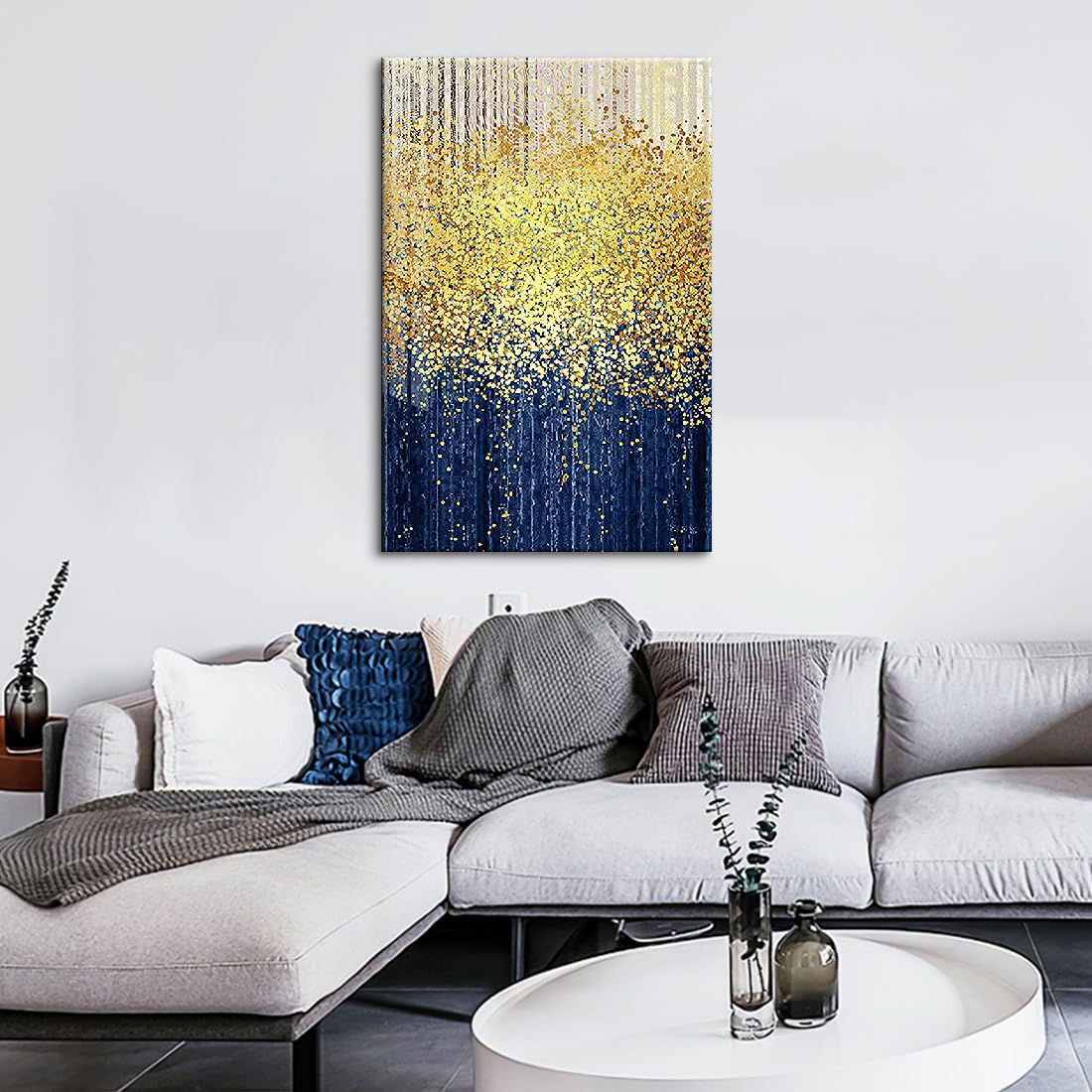 Amazon.co.jp: アートパネル 抽象芸術金の花葉キャンバス絵画壁写真